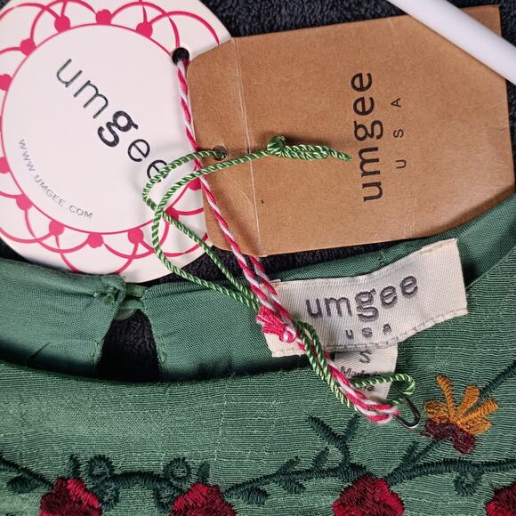 Umgee Mini Dress Women Small Sage Green Embroidered Bell Sleeve Boho Peasant - Picture 2 of 10